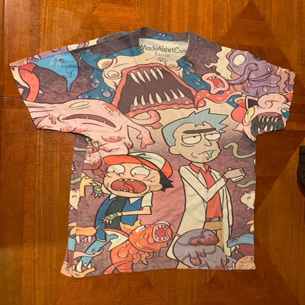 men’s XL rick and morty / pokémon shirt